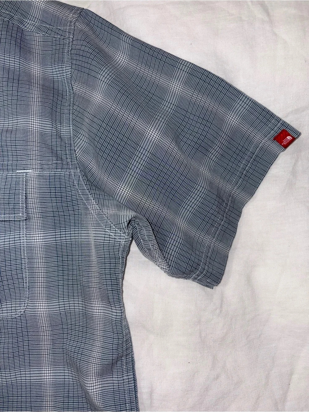 The North Face Men's Short-Sleeve Gray Plaid Button-Down Shirt